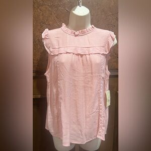 NWT SIZE L Sweet Wanderer Pink Ruffle Sleeveless Top